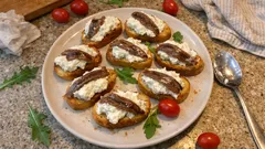 Stracciatella & Anchovy Crostini—an easy Italian appetizer that looks restaurant-worthy