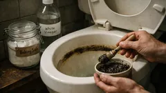 Clean a toilet ring in 10 minutes with baking soda and vinegar
